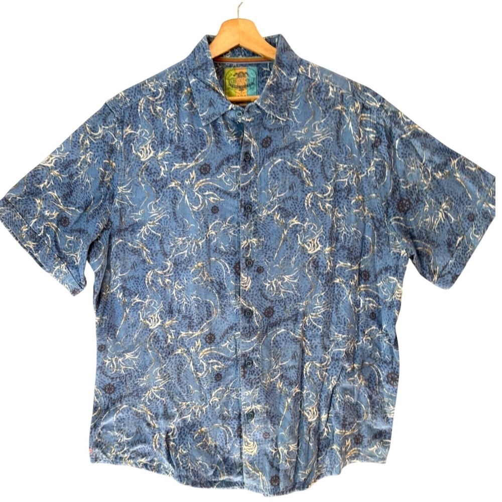 Margaritaville Hawaiian Shirt Blue Geo Print Button Up Resort Men XL